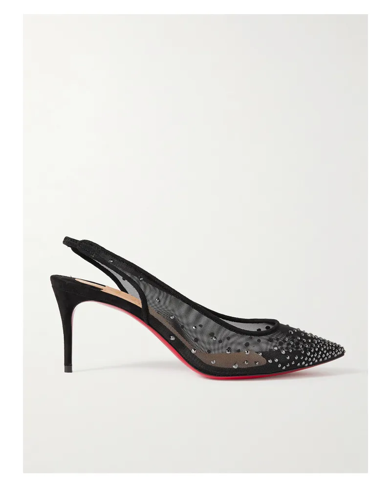 Christian Louboutin Follies 70 Slingback-pumps Aus Mesh Mit Kristallen Und Velourslederbesatz - Schwarz Schwarz
