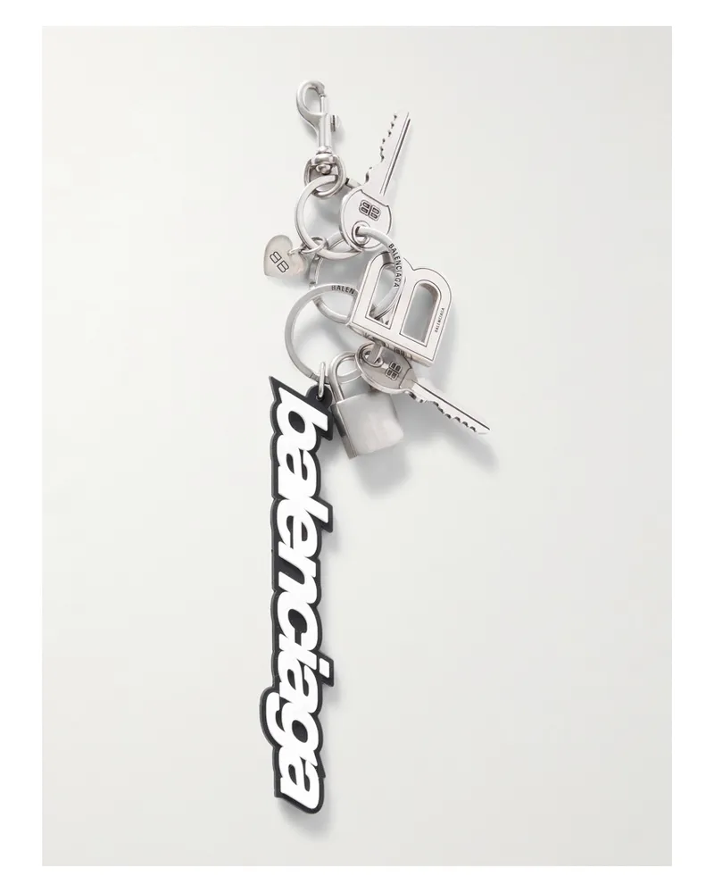Balenciaga Paloma Silver-tone And Rubber Keychain Silver