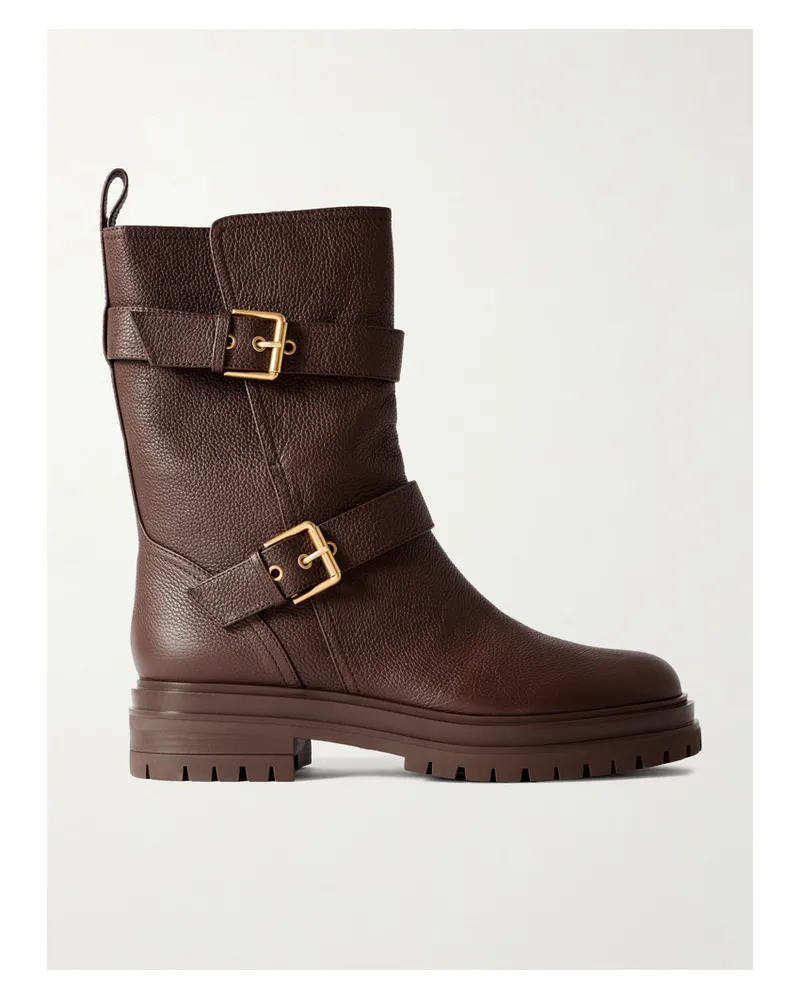 Gianvito Rossi Thiago Flair Buckled Textured-leather Boots - Brown Brown