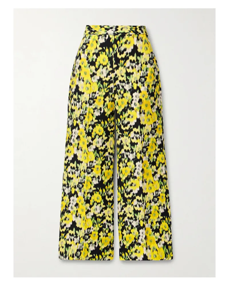 Adam Lippes Verkürzte Hose Mit Geradem Bein Aus Einer Woll-seidenmischung Mit Blumenprint - Gelb Gelb
