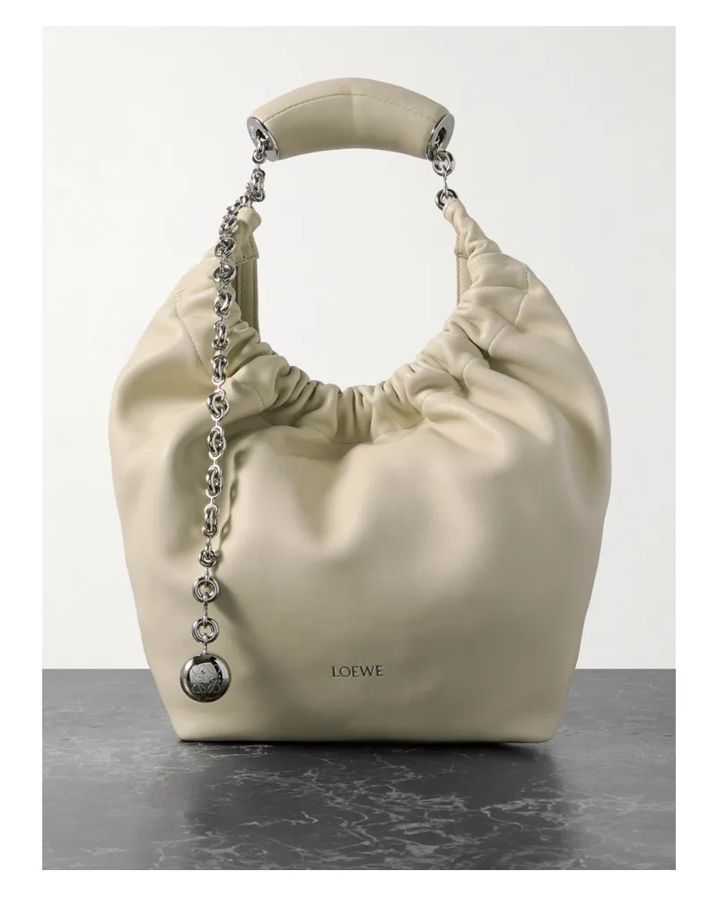 Loewe Squeeze Small Chain-embellished Gathered Leather Shoulder Bag - Off-white Off-white