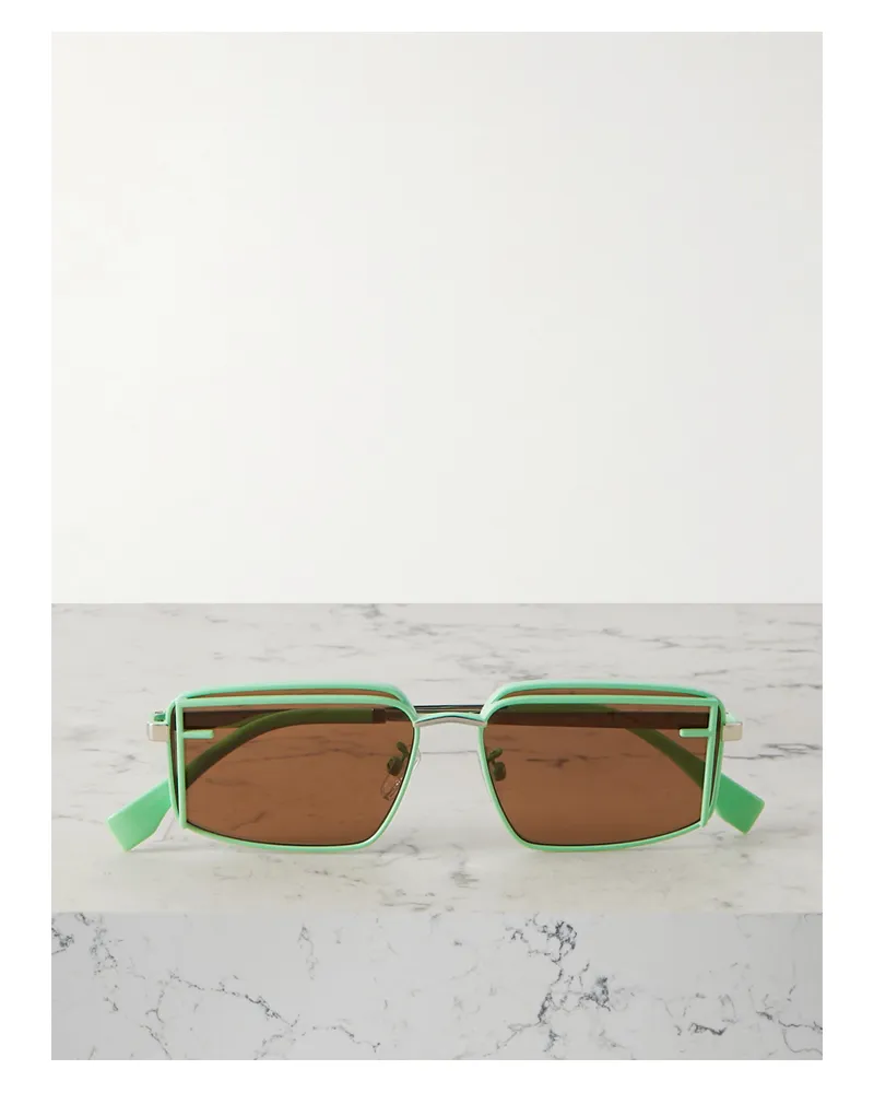 Fendi Fendi First Silberfarbene Sonnenbrille Mit Eckigem Rahmen Und Emaille - Grün Grün