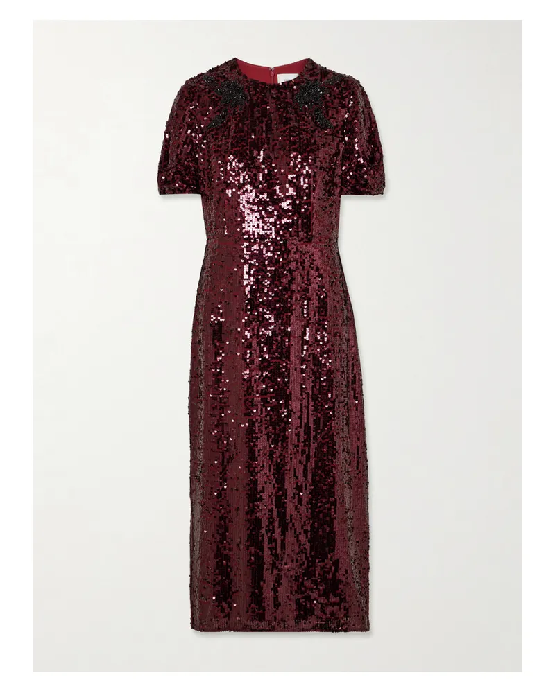 Erdem Embellished Sequined Georgette Midi Dress - Burgundy Burgundy