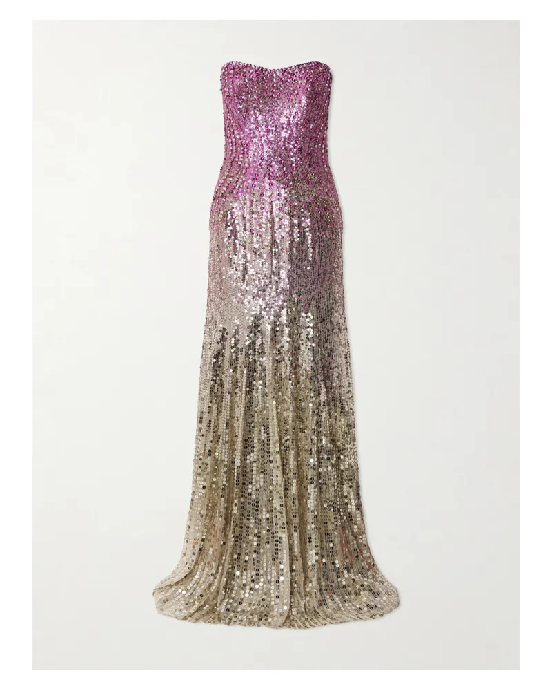 Jenny Packham Lior Strapless Ombré Sequined Chiffon Gown - Pink Pink
