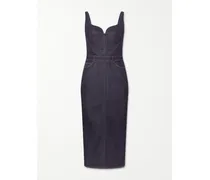 Paneled Denim Midi Dress - Blue