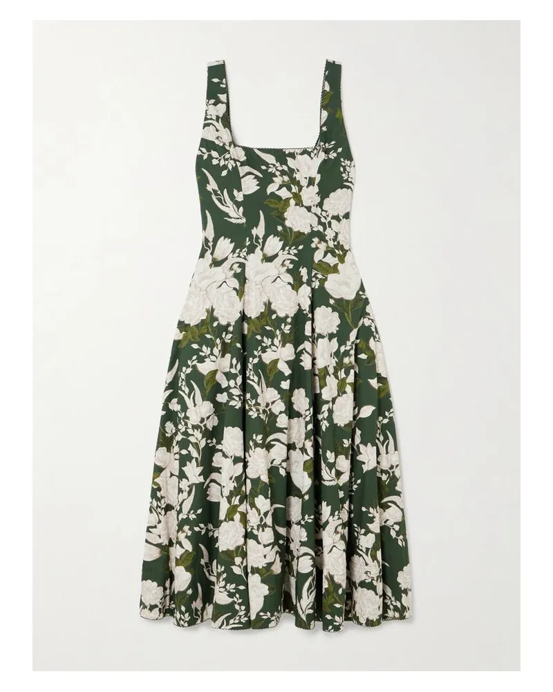 AGUA BENDITA Pistilo Gardenia Midikleid Aus Baumwollpopeline Mit Blumenprint Und Picot-besätzen - Grün Grün