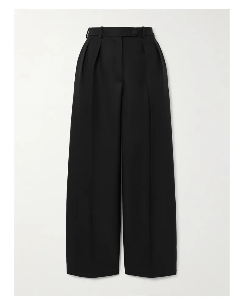 Loro Piana Bart Cropped Pleated Wool And Silk-blend Barathea Wide-leg Pants - Black Black