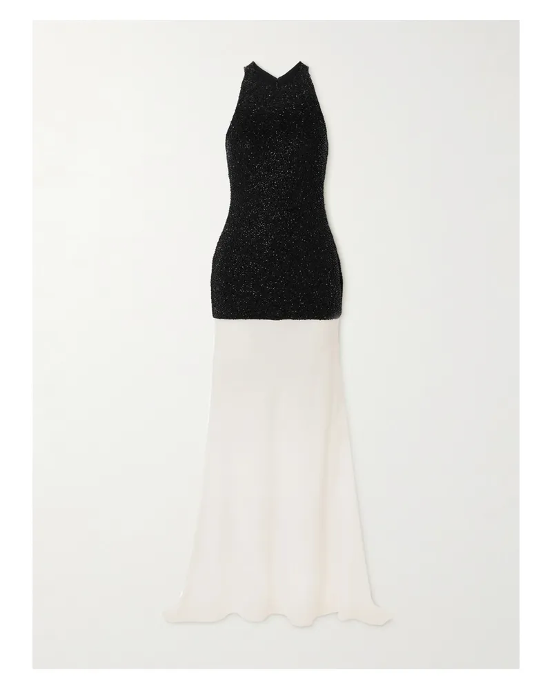 STAUD Gabrielle Robe Aus Mesh Mit Zierperlen Sowie Crêpe - Schwarz Schwarz