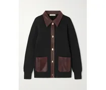 Cardigan Aus Strick Mit Lederbesätzen - Schwarz