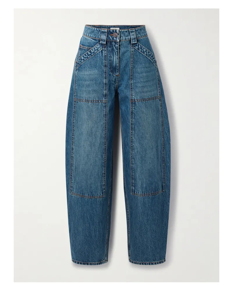 Co Hoch Sitzende Barrel-jeans In Patchwork-optik - Blau Blau