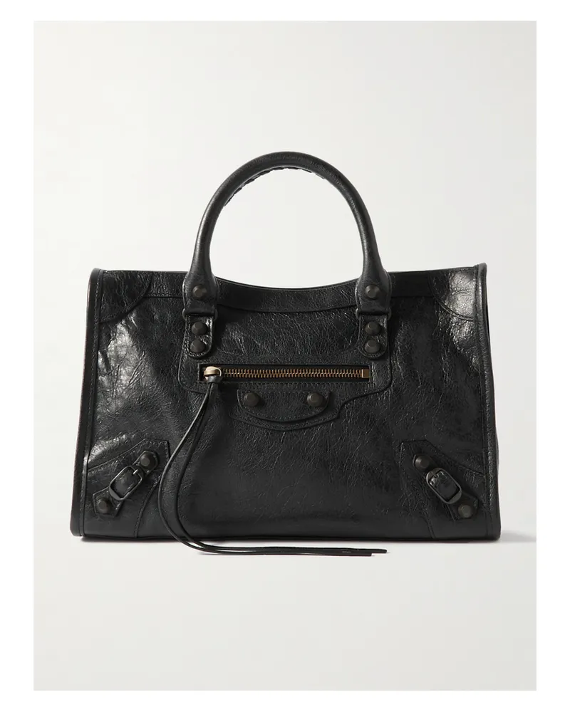 Balenciaga Le City Small Embellished Textured-leather Tote - Black Black