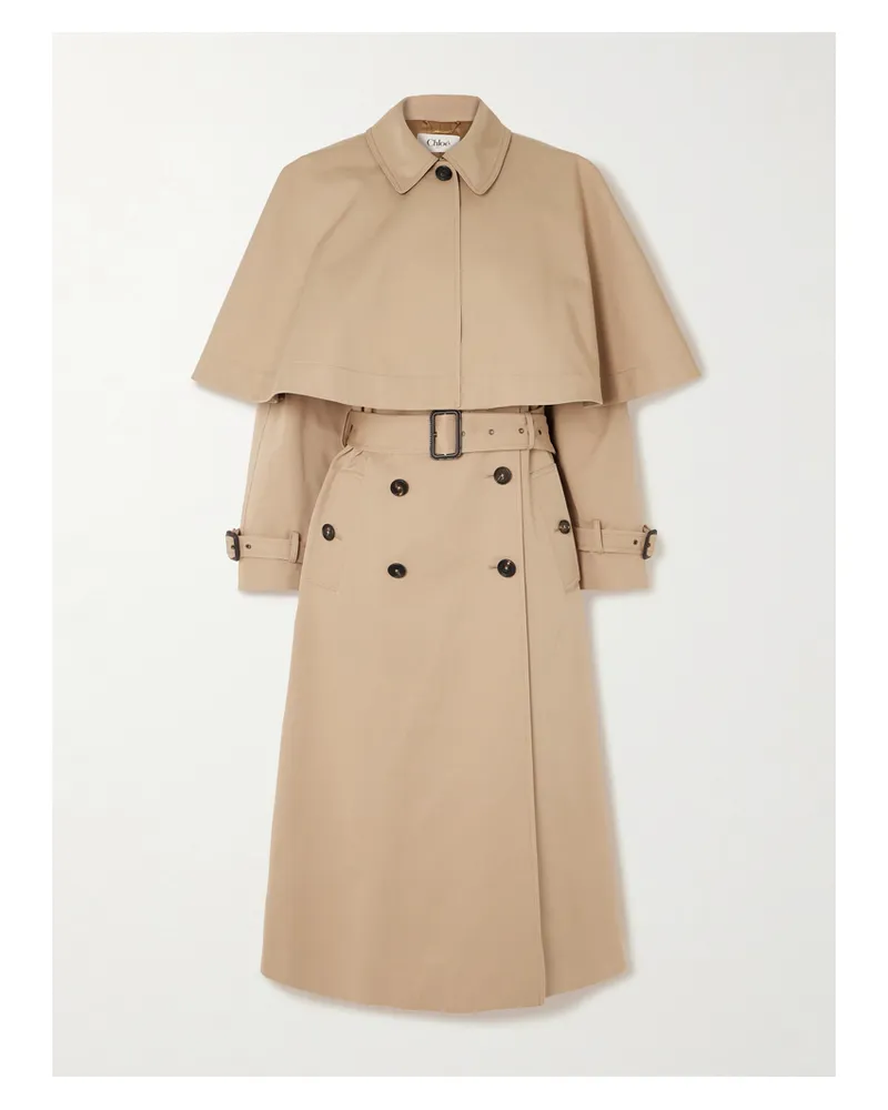 Chloé Mehrlagiger Trenchcoat Aus Biobaumwollgabardine Mit Lederbesatz - Neutral Neutral