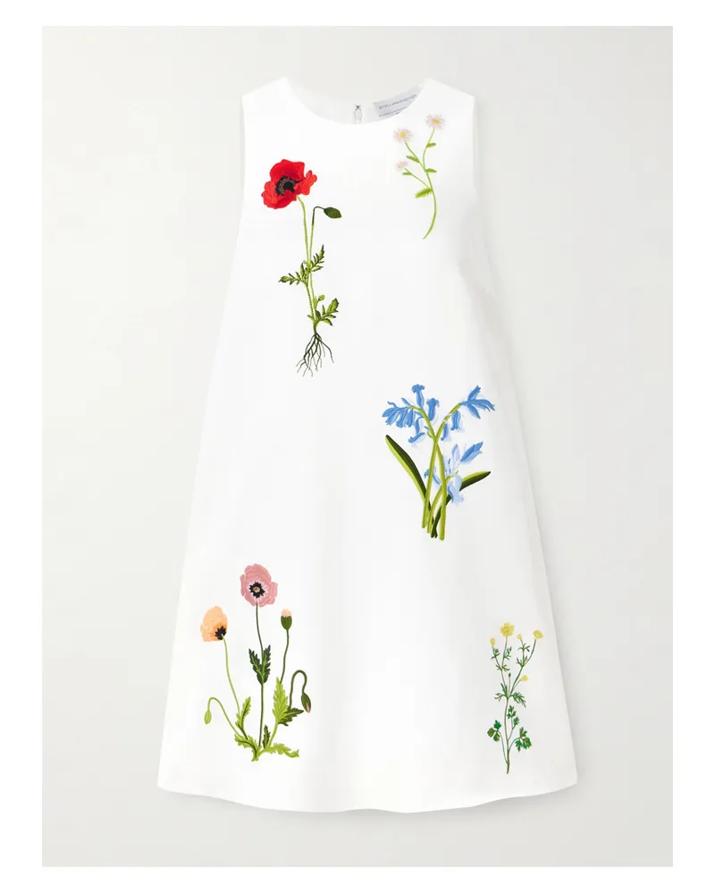 Stella McCartney Embroidered Crepe Mini Dress - Neutrals Neutrals