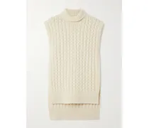 Ärmelloser Oversized-pullover Aus Gerippter Wolle Mit Stehkragen Und Bindegürtel - Elfenbein