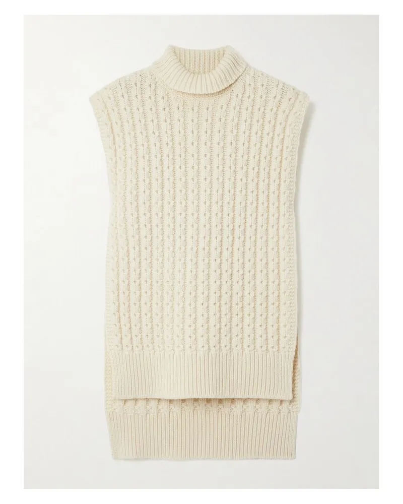 Alaïa Ärmelloser Oversized-pullover Aus Gerippter Wolle Mit Stehkragen Und Bindegürtel - Elfenbein Elfenbein