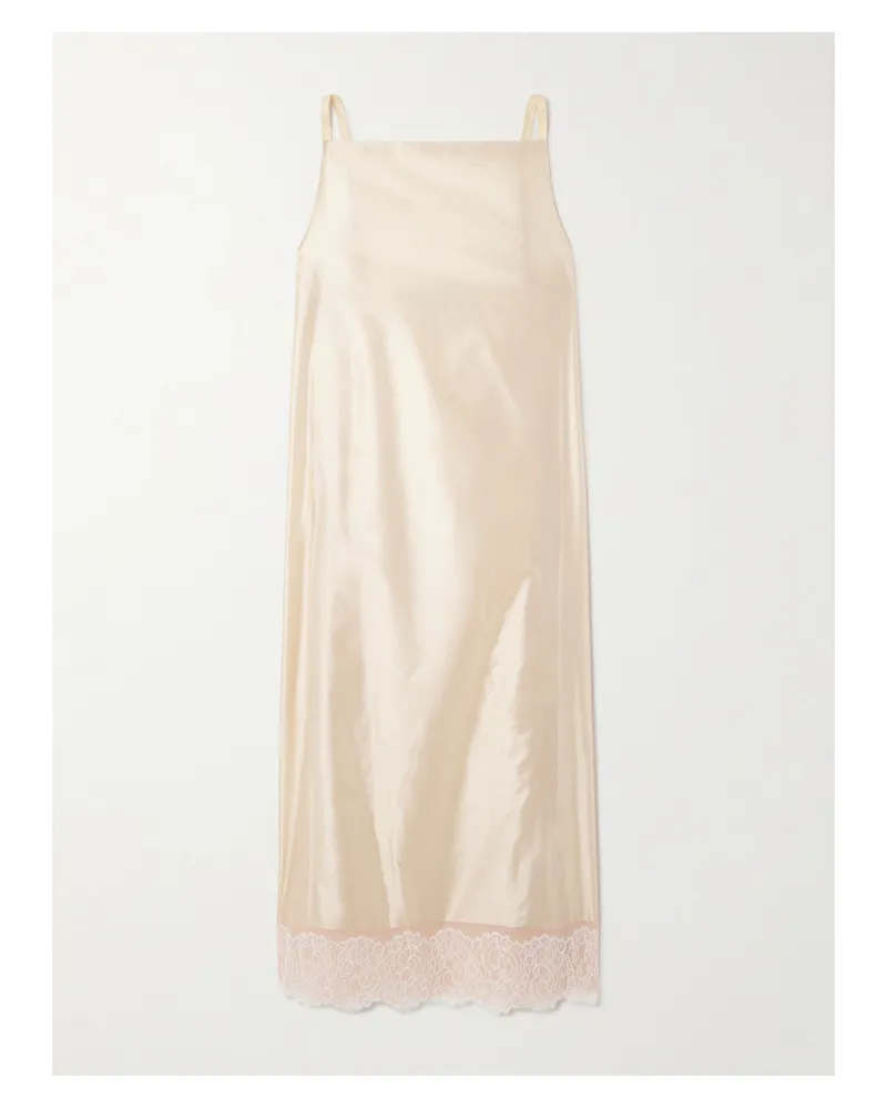 Carven Midikleid Aus Satin Mit Besatz Aus Chantilly-spitze - Pink Pink