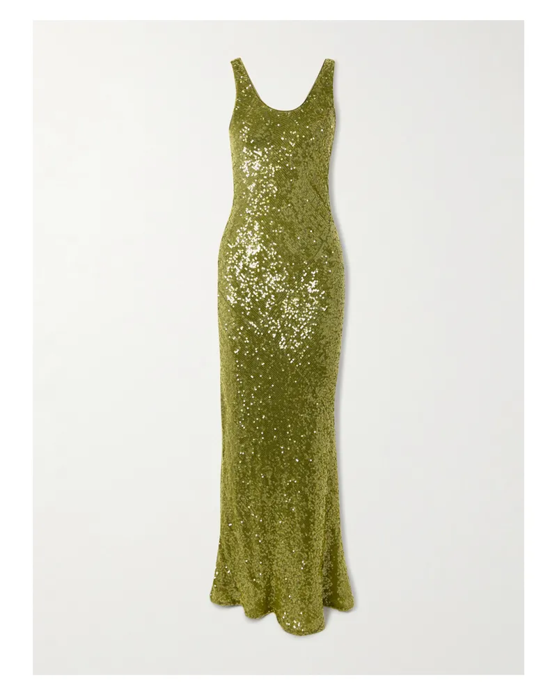 GALVAN Moonlight Valletta Sequined Crepe De Chine Gown - Green Green