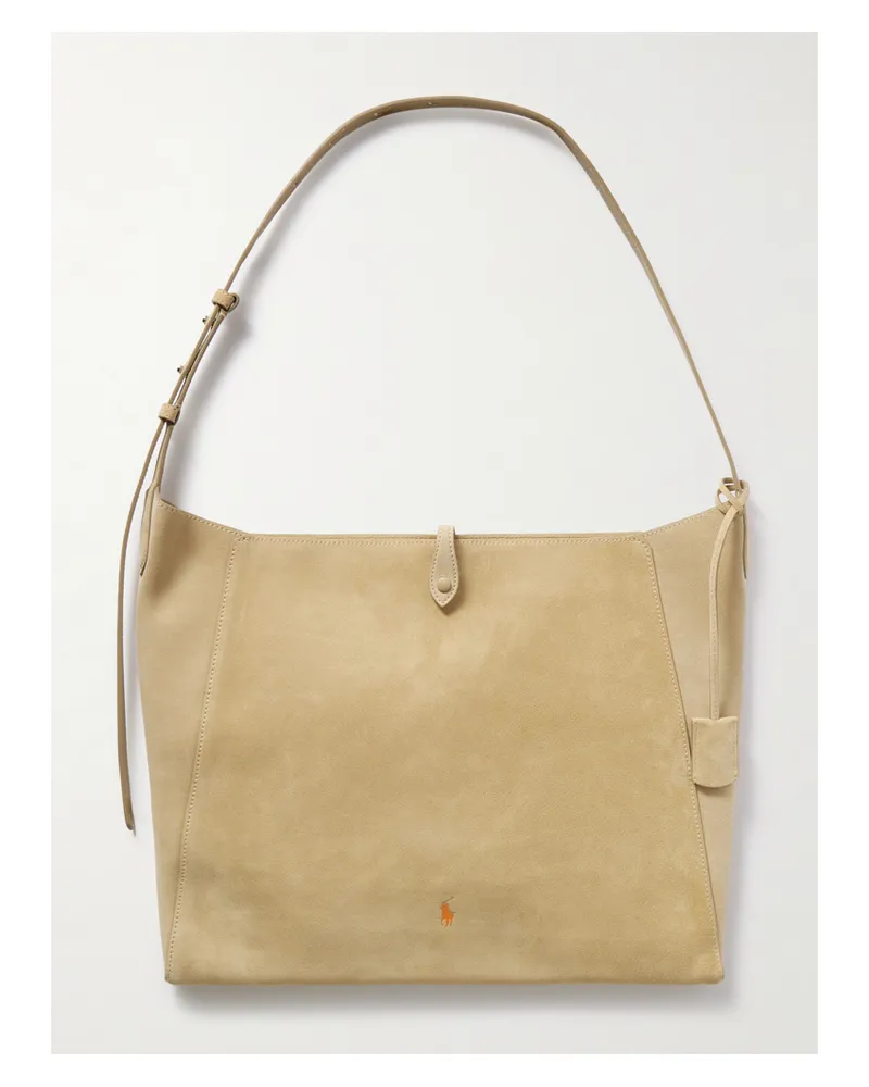 Ralph Lauren Debossed Suede Shoulder Bag - Neutrals Neutrals