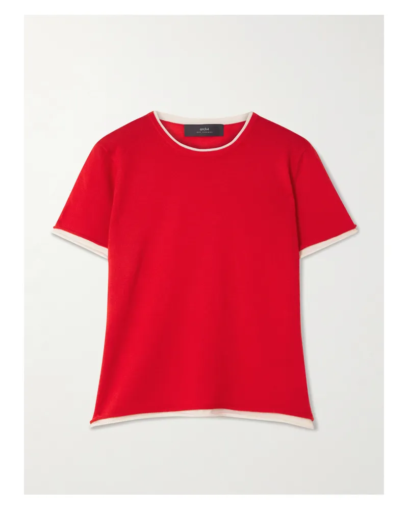 arch4 Selcombe Layered Two-tone Organic Cashmere Top Red