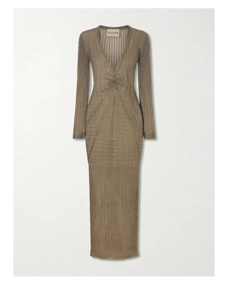 Valentino Garavani Midikleid Aus Pointelle-strick In Metallic-optik - Gold Gold