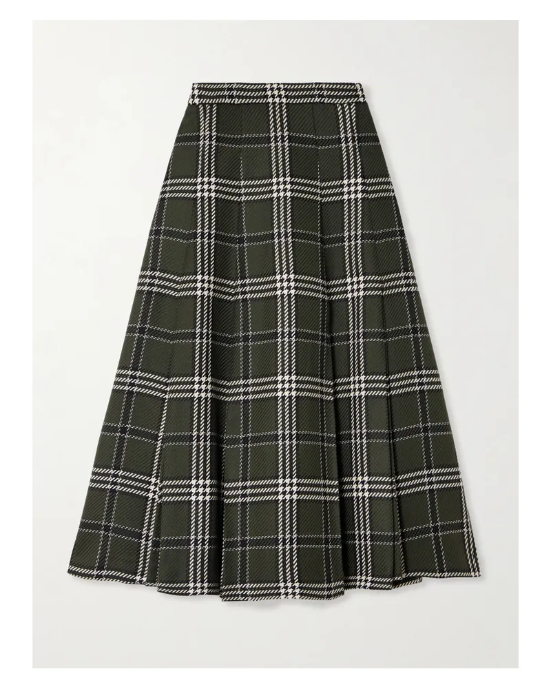 EMILIA WICKSTEAD Kensie Midirock Aus Einer Karierten Wollmischung - Grün Grün