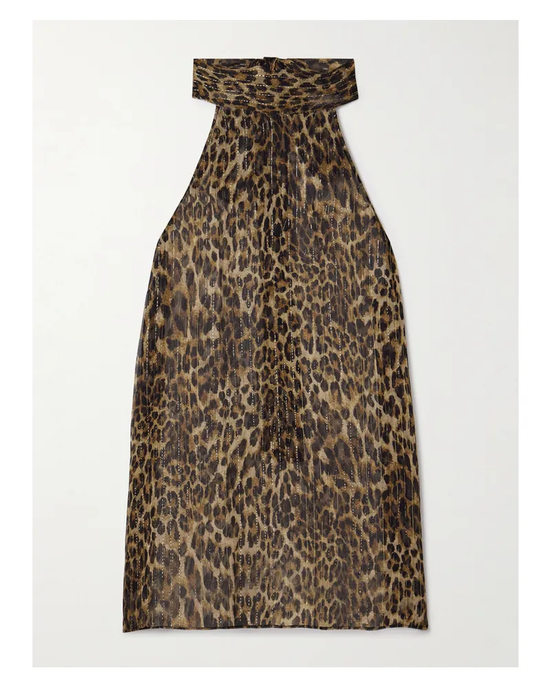 Nili Lotan Alla Tie-neck Leopard-print Metallic Silk-crepon Halterneck Top - Animal print Animal