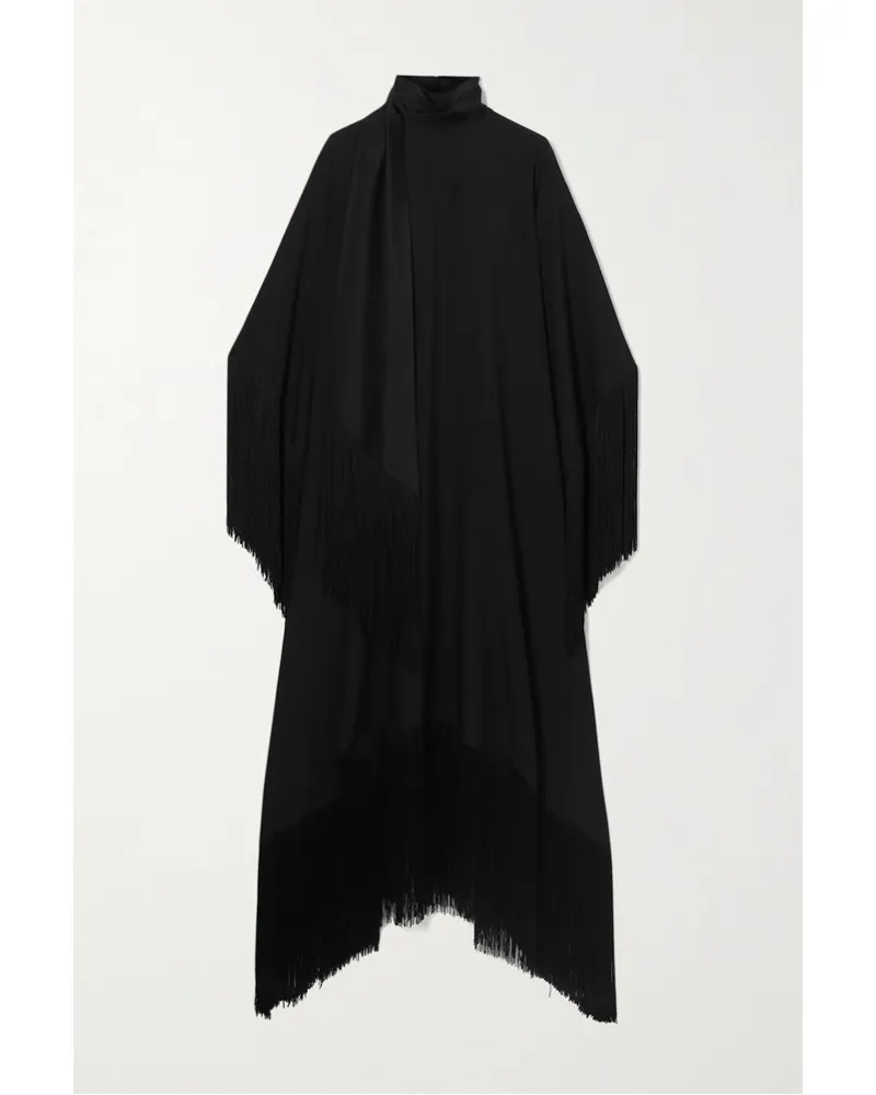 Taller Marmo Mrs. Ross Kaftan aus Crêpe mit Fransen Schwarz