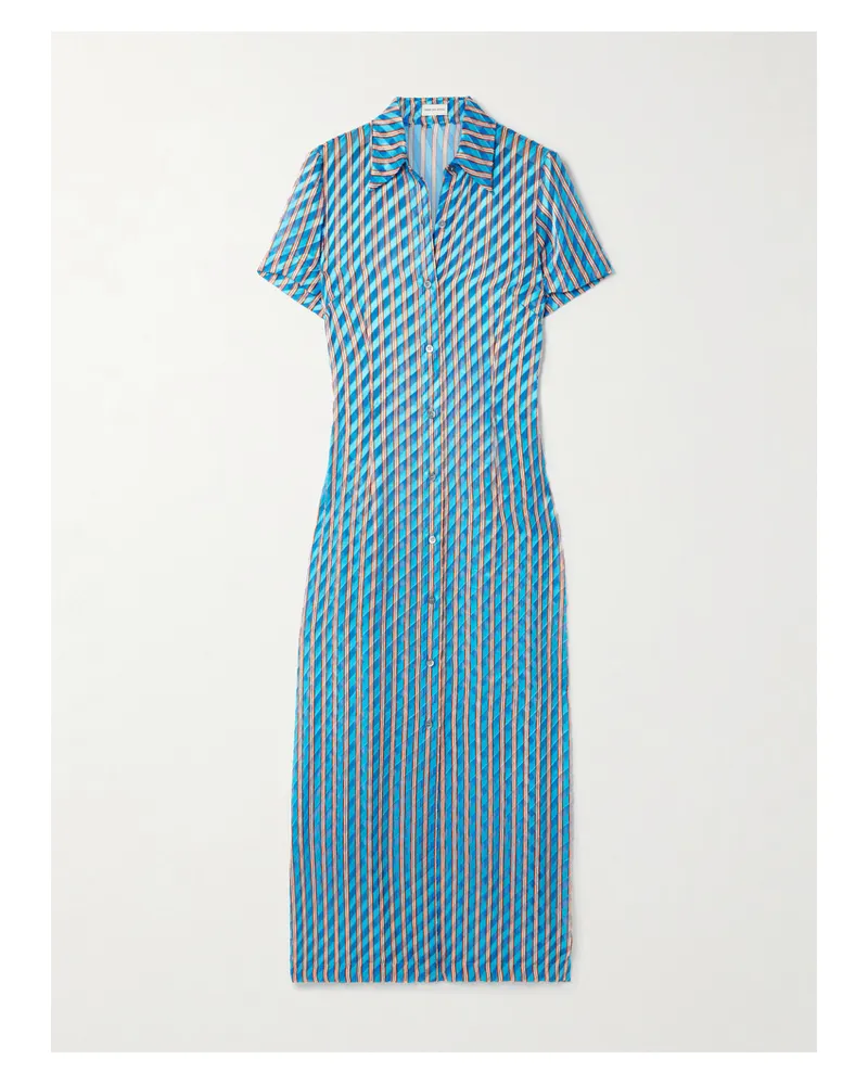 Dries van Noten Striped Devoré-satin Midi Shirt Dress - Blue Blue