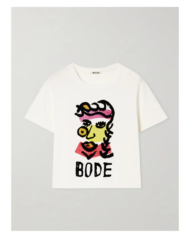 BODE Visage T-shirt Aus Baumwoll-jersey Mit Print - Creme Creme
