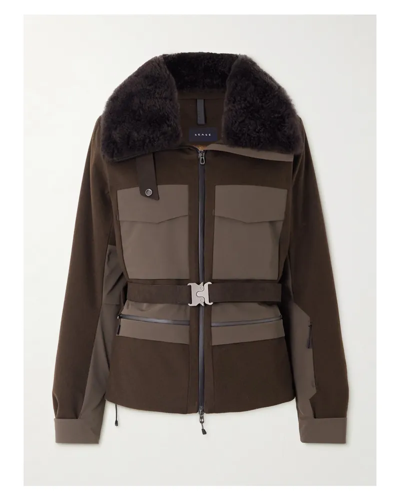 SEASE Skijacke Aus Filz Aus Einer Woll-kaschmirmischung Mit Daunenfüllung, Besätzen Aus Twill Und Plüschmaterial Sowie Gürtel - Braun Braun
