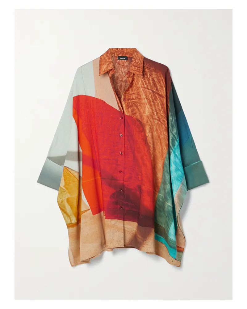 Akris Asymmetrische Tunika Aus Bedrucktem Woll-crêpe - Rot Rot