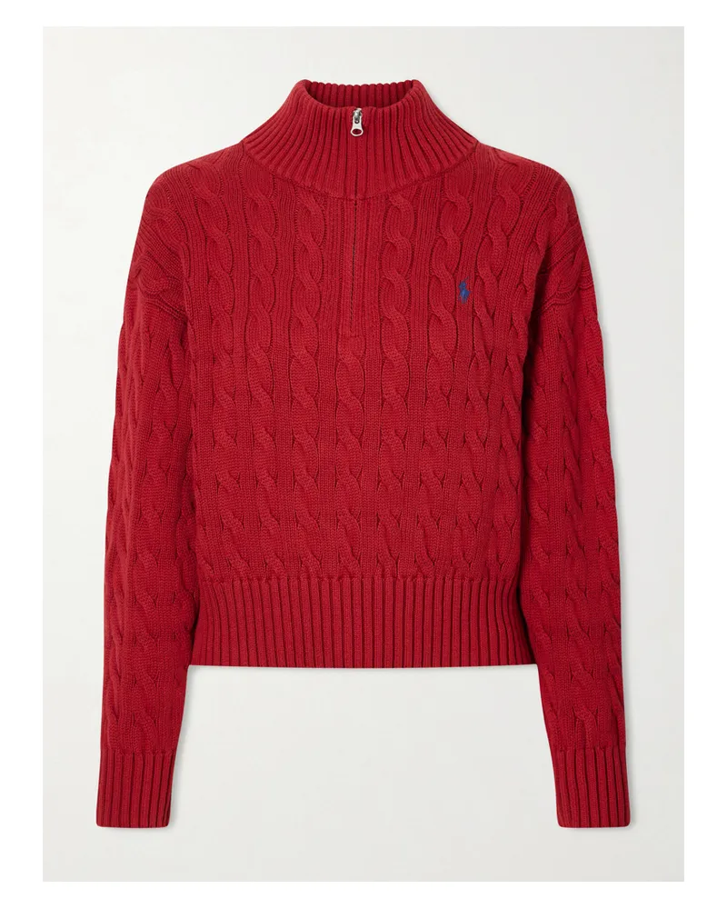 Ralph Lauren Pullover Aus Baumwolle In Zopfstrick Mit Stehkragen Und Stickerei - Rot Rot