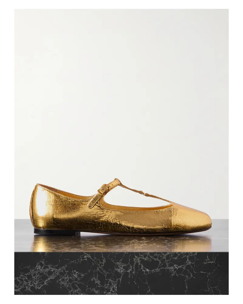 Chloé Marcie Ballerinas Aus Craquelé-leder In Metallic-optik Mit Verzierung - Gold Gold