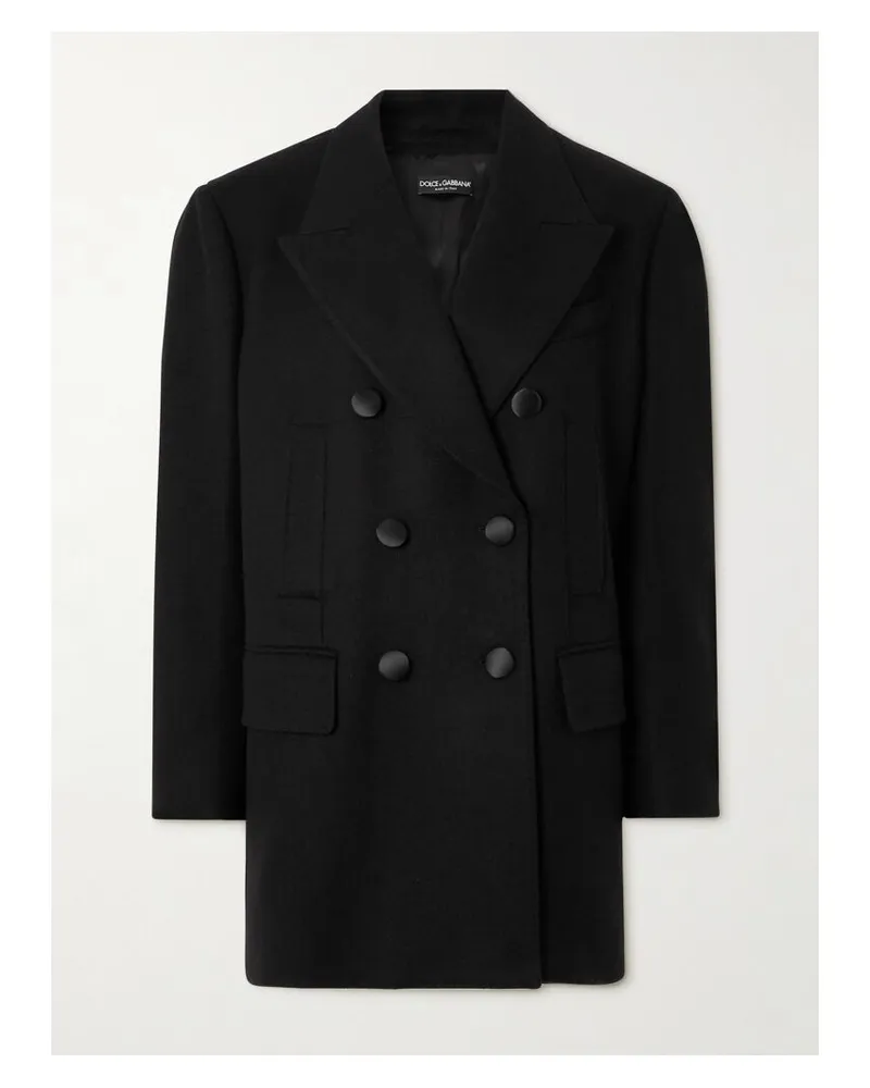 Dolce & Gabbana Doppelreihiger Blazer Aus Einer Gebürsteten Wollmischung Mit Satinbesatz - Schwarz Schwarz