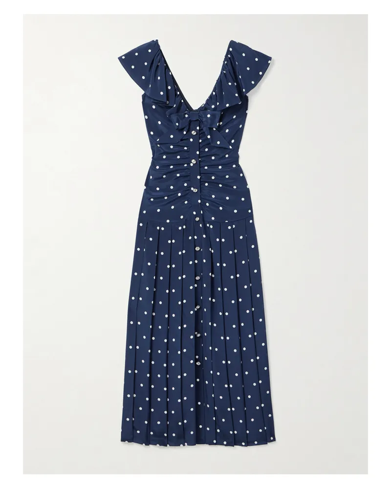 Alessandra Rich Midikleid Aus Crêpe De Chine Aus Seide Mit Polka-dots, Raffungen Und Falten - Blau Blau