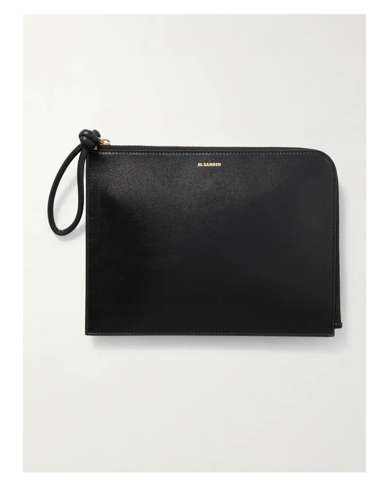 Jil Sander Giro Envelope Clutch aus Leder Schwarz