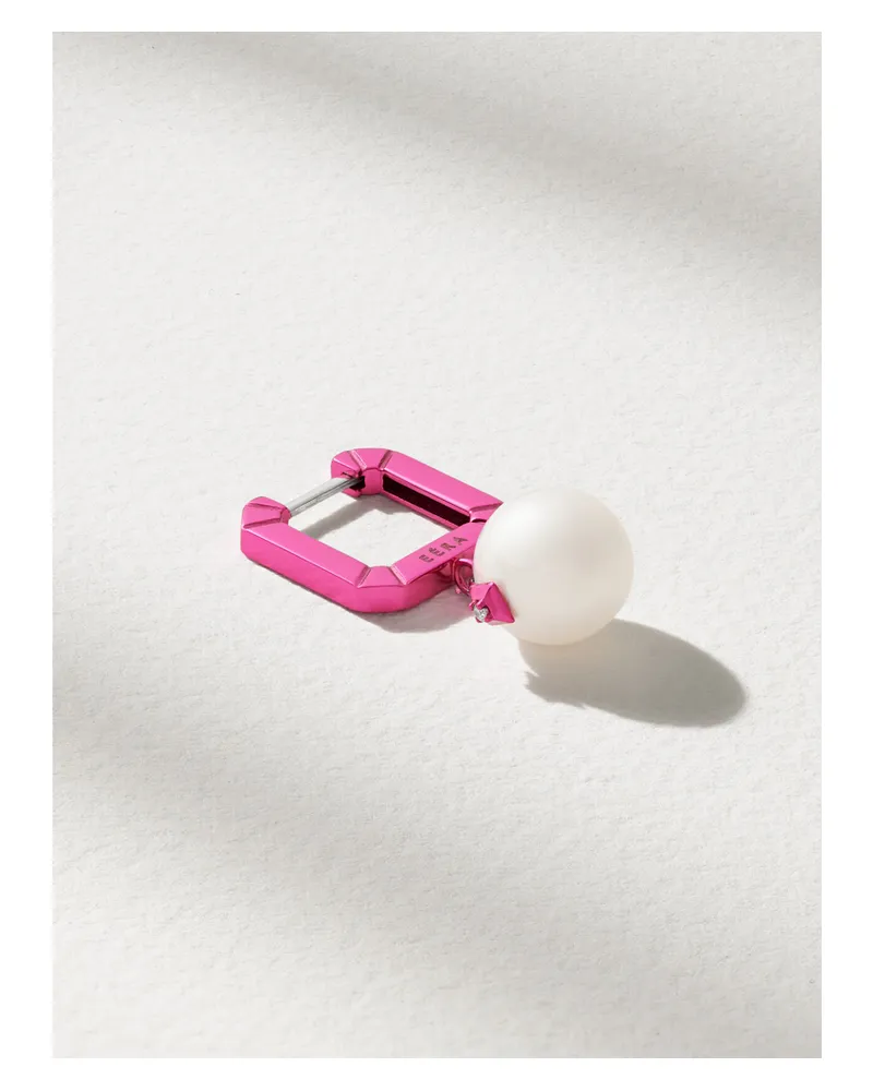 EÉRA Einzelne Creole Aus 18 Karat Weißgold Mit Perle Und Diamant - Pink Pink