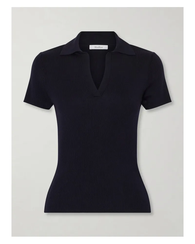 Max Mara Polohemd Aus Gerippter Wolle - Blau Blau