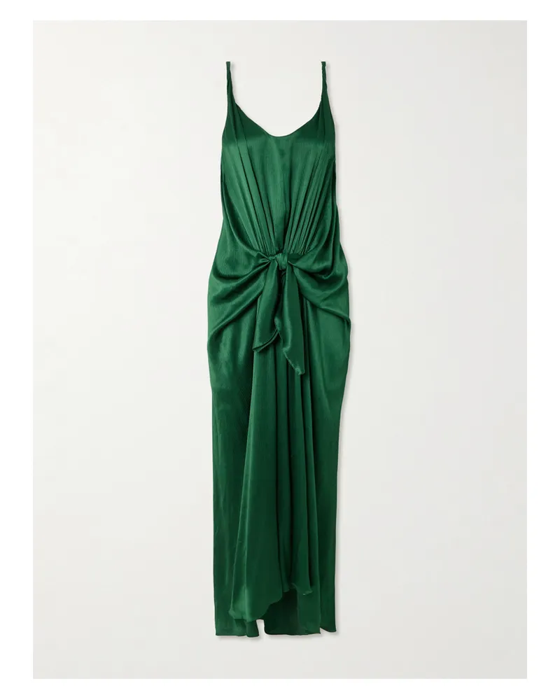 J.W.Anderson Tie-detailed Crinkled-silk Midi Dress - Green Green