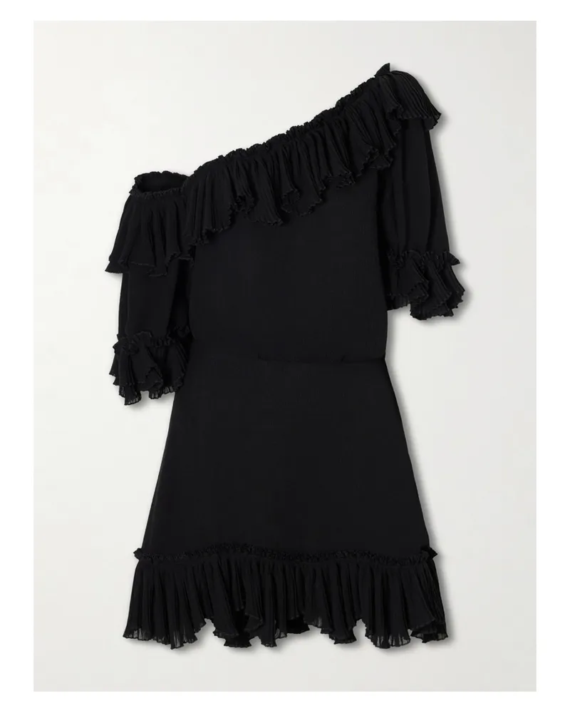 Saint Laurent Robe Mousseline Crepe Silk Dress - Black Black