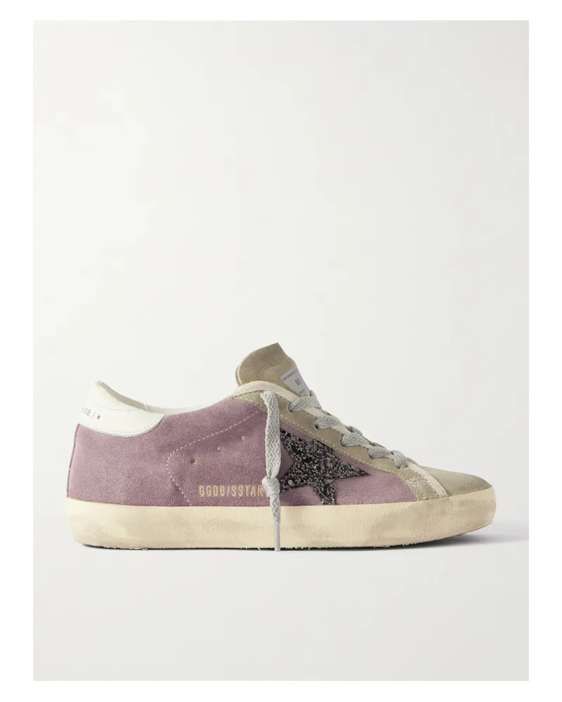Golden Goose Super-star Sneakers Aus Veloursleder Mit Lederbesatz Und Details Mit Glitter-finish In Distressed-optik - Pink Pink