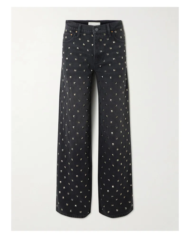 Mother The Smoothie Sneak Hoch Sitzende Jeans Mit Weitem Bein Aus Denim Mit Recycelten Fasern Und Nieten - Schwarz Schwarz