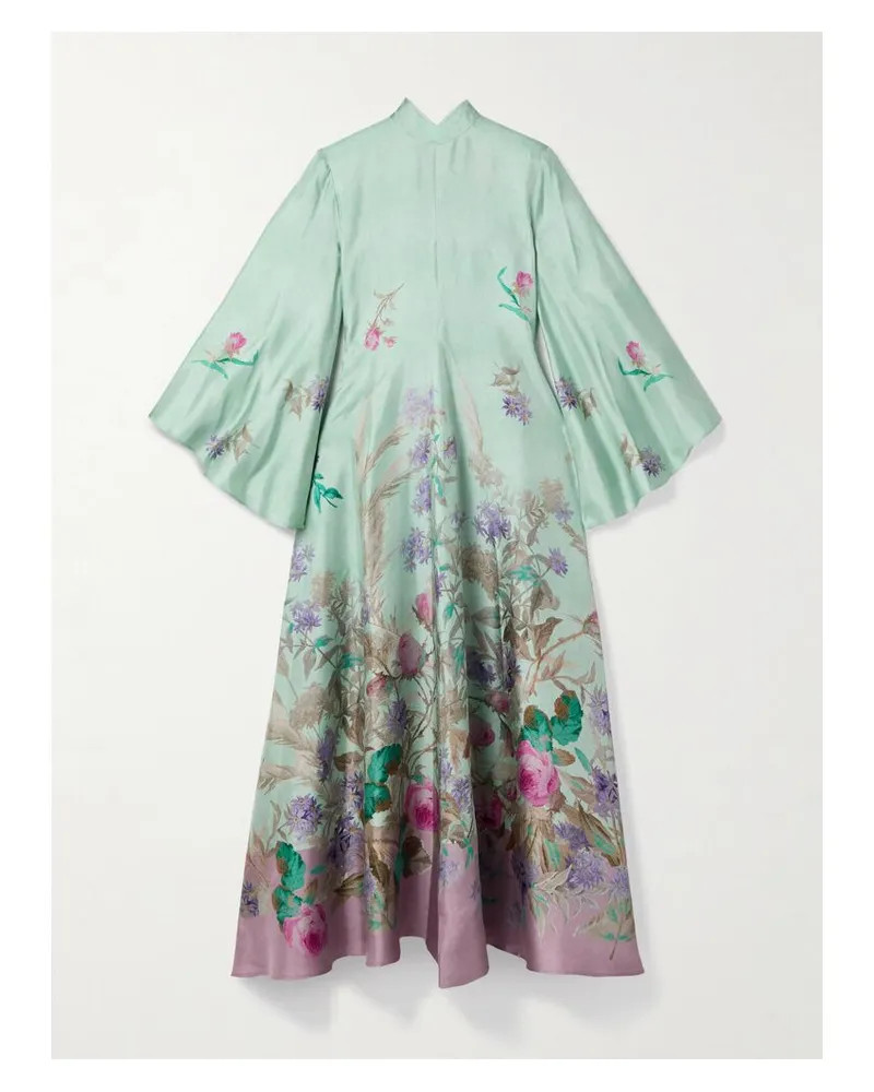 La DoubleJ Magnifico Maxikleid Aus Seiden-twill Mit Blumenprint - Grün Grün