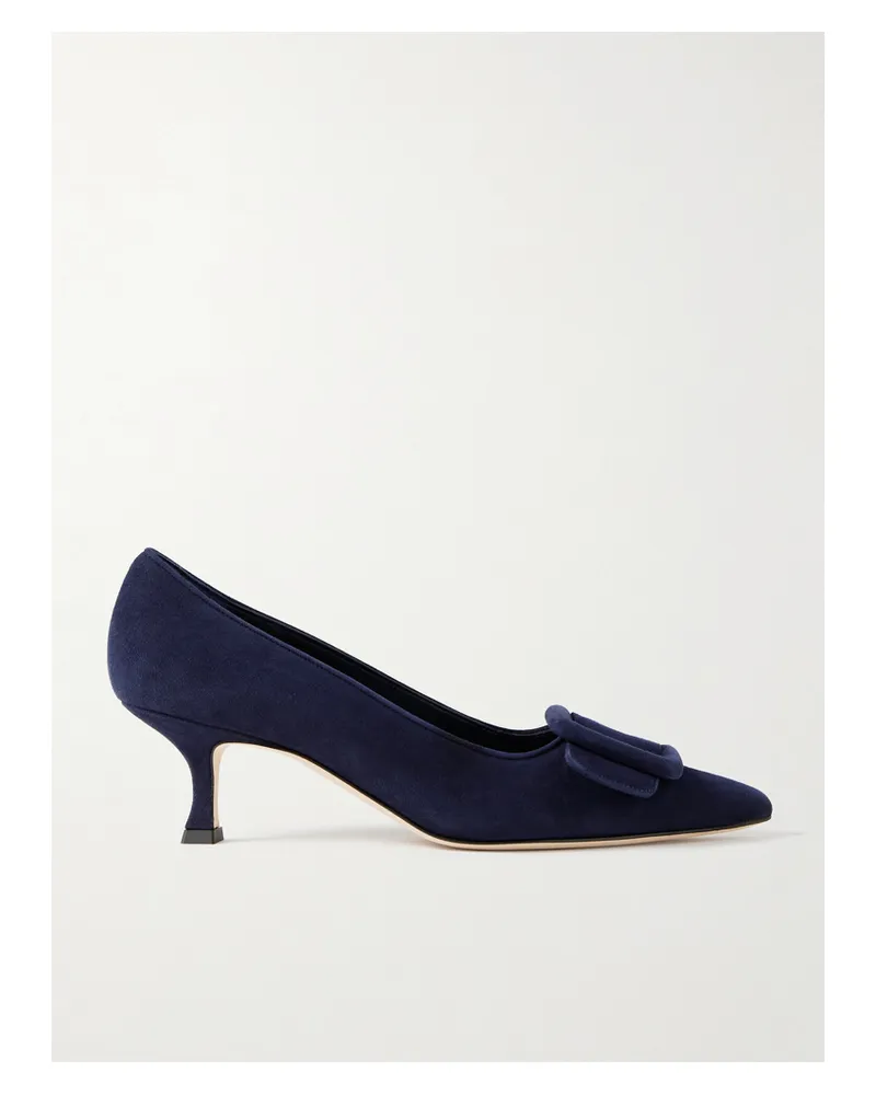 Manolo Blahnik Maysale 50 Buckled Suede Pumps - Blue Blue