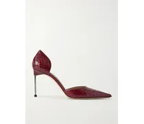 Snake-effect Leather Pumps - Red