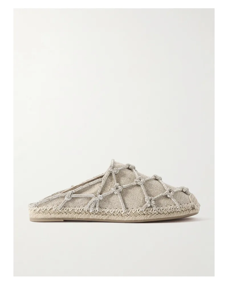 Valentino Garavani Espadrille-mules Aus Leinen Mit Kristallen - Neutral Neutral