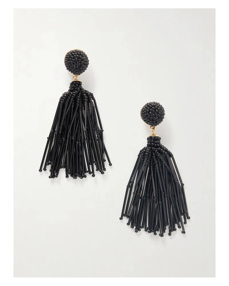Carolina Herrera New York Tasseled Beaded Gold-tone Earrings - Black Black