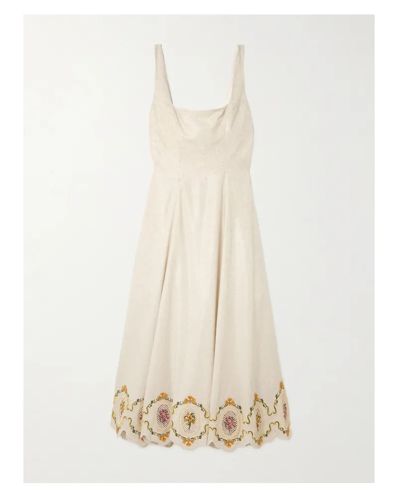 AGUA BENDITA Pistilo Cordillera Embroidered Metallic Woven Midi Dress - Neutrals Neutrals