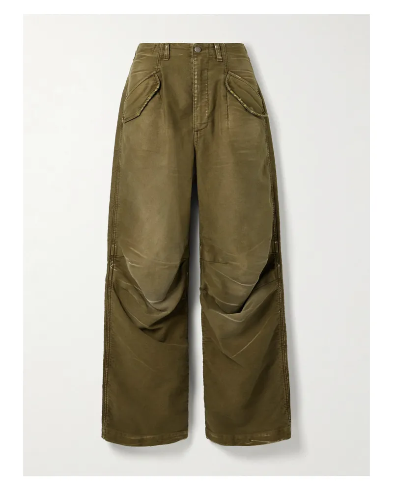 R13 Hose Mit Geradem Bein Aus Baumwoll-twill Mit Raffungen - Grün Grün