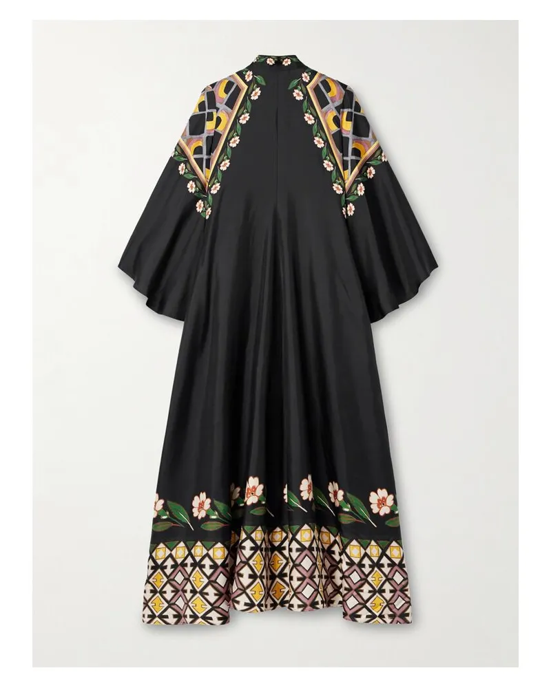 La DoubleJ Magnifico Maxikleid Aus Bedrucktem Seiden-twill Zum Binden - Schwarz Schwarz